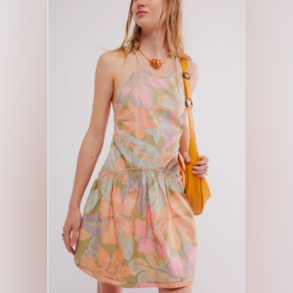 Free People Desserted Island Mini Floral Boho Beach Dress Size Small New - Picture 2 of 8